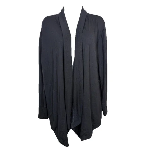 ATHLETA Size L Black Women Pranayama Wrap Open Front Stretch Soft Knit Cardigan - Picture 1 of 15